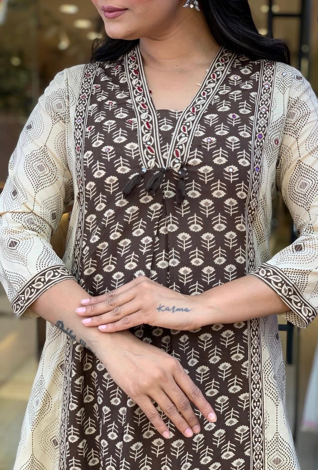 A Line Print Kurta 3 Pcs Set  Pant  Set With New Style in Maching
