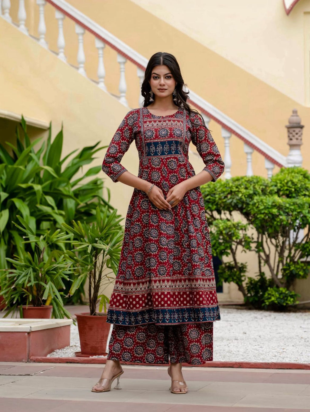 New Anarkali Print Kurta 3 Pcs Set Pant Set With New Style in Maching