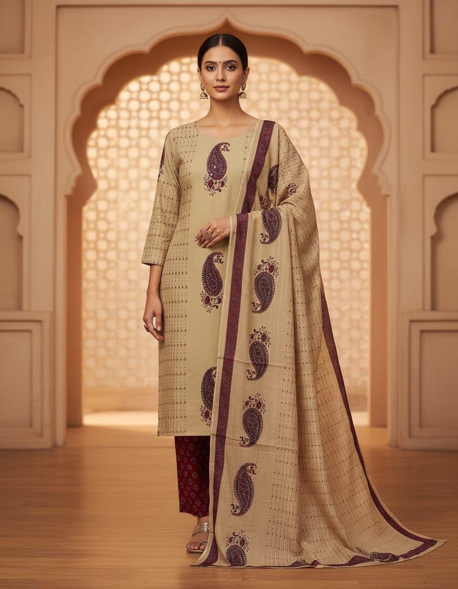 New Anarkali Print Kurta 3 Pcs Set  Pant  Set With New Style in Maching