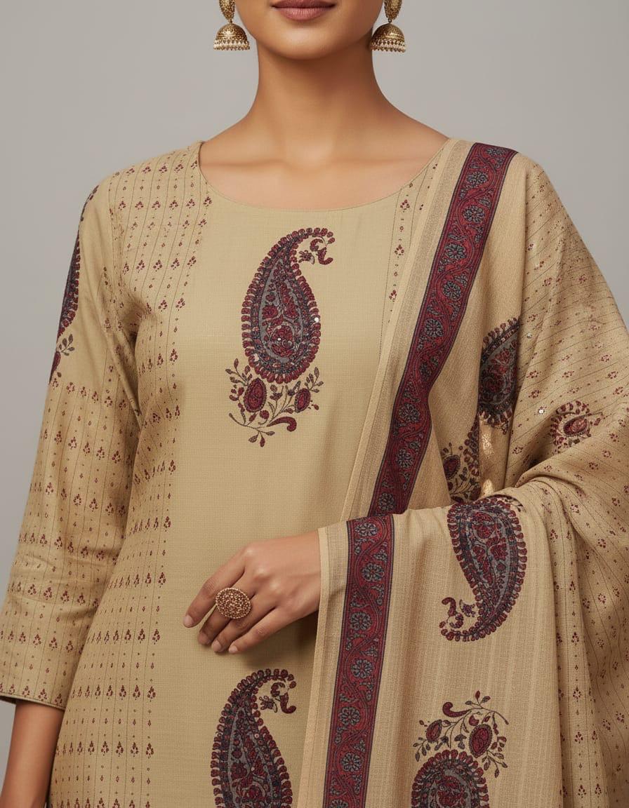 New Anarkali Print Kurta 3 Pcs Set  Pant  Set With New Style in Maching