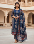 Straight Pannel Print Kurta 3 Pcs Set Pant Set With New Style in Maching